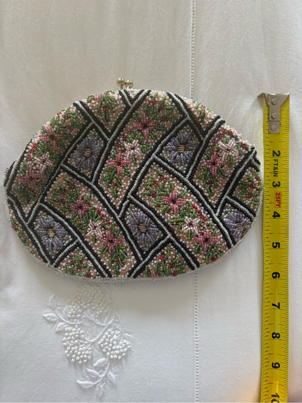Vintage Beaded Floral Key & Card Holder - Pink, Green & Purple